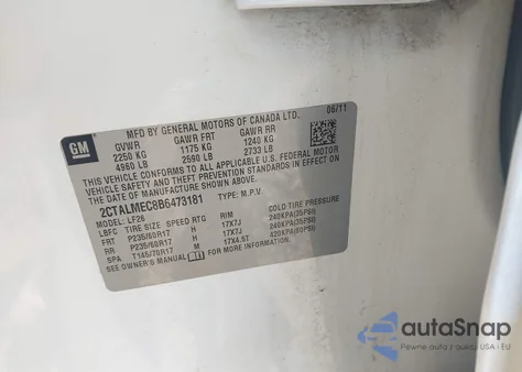 2011 GMC Terrain Sle-1 из США, поврежденный, VIN 2CTALMEC8B6473181